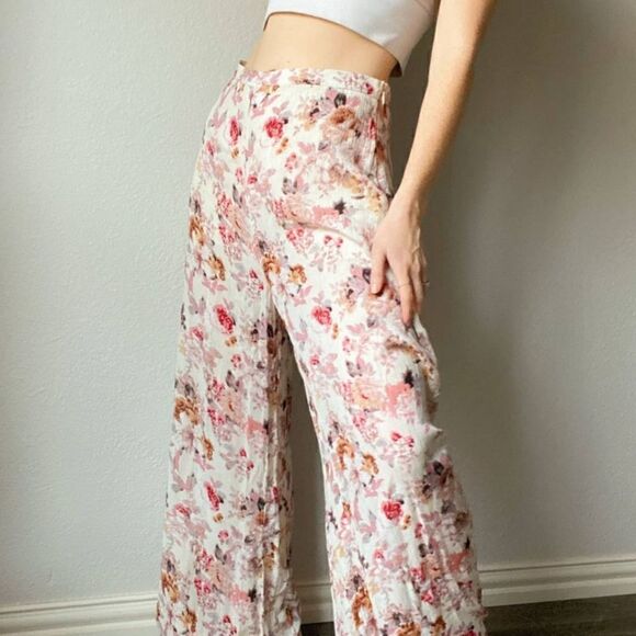 Hommage Los Angeles Wide Leg Floral Flowy Palazzo Pants Size Large - Picture 1 of 8